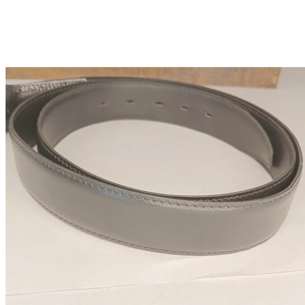 Lyntone Belt Mens 46 Black Good Glazed Aniline Leather Easy Stretch Made in USA